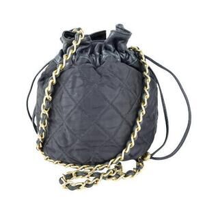 CHANEL Matelasse Coco Mark Drawstring Shoulder Tote Bag Lambskin Nylon